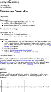 Slope-Intercept Form of a Line Lesson Plan Slope-Intercept Form of a Line Lesson Plan