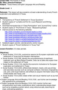 The French in Texas Lesson Plan The French in Texas Lesson Plan