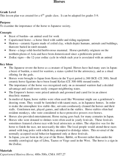 Horses Lesson Plan Horses Lesson Plan