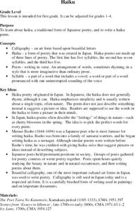 Haiku Lesson Plan Haiku Lesson Plan