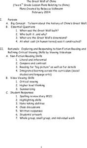 The Great Wall of China Lesson Plan The Great Wall of China Lesson Plan