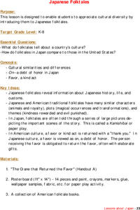 Japanese Folktales Lesson Plan Japanese Folktales Lesson Plan