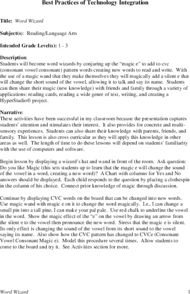 Word Wizard Lesson Plan Word Wizard Lesson Plan