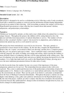 Creature Features Lesson Plan Creature Features Lesson Plan