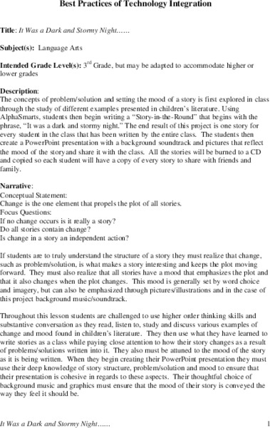 It Was a Dark and Stormy Night Lesson Plan It Was a Dark and Stormy Night Lesson Plan