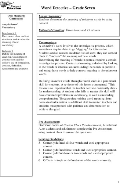 Word Detective Lesson Plan Word Detective Lesson Plan