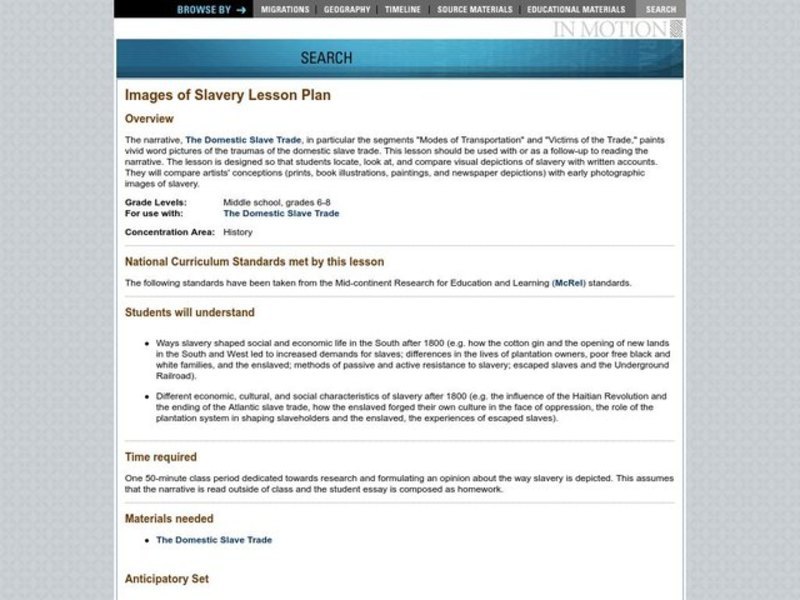 Images of Slavery Lesson Plan Images of Slavery Lesson Plan