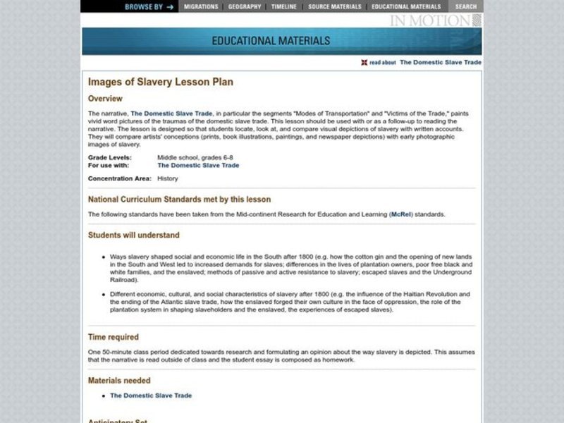 Images of Slavery Lesson Plan Images of Slavery Lesson Plan