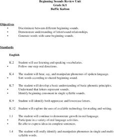 Beginning Sounds Lesson Plan Beginning Sounds Lesson Plan
