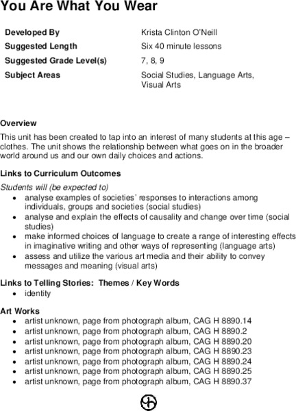 You Are What You Wear Lesson Plan You Are What You Wear Lesson Plan