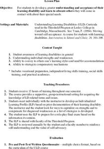 Acceptance of Learning Disabilities Lesson Plan Acceptance of Learning Disabilities Lesson Plan