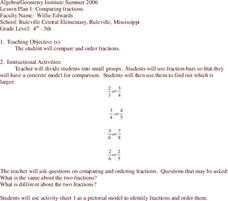 Comparing Fractions Lesson Plan Comparing Fractions Lesson Plan