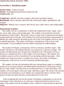Identifying Angles Lesson Plan Identifying Angles Lesson Plan