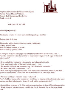 Volume Of A Cube Lesson Plan Volume Of A Cube Lesson Plan