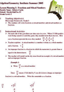 Fractions and Mixed Numbers Lesson Plan Fractions and Mixed Numbers Lesson Plan
