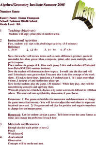 Number Sense Lesson Plan Number Sense Lesson Plan