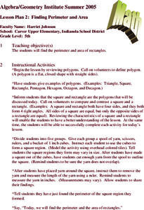 Finding Perimeter and Area Lesson Plan Finding Perimeter and Area Lesson Plan