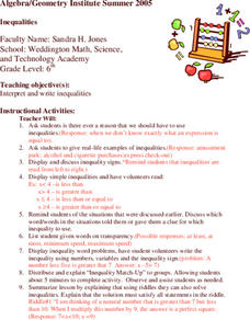 Inequalities Lesson Plan Inequalities Lesson Plan