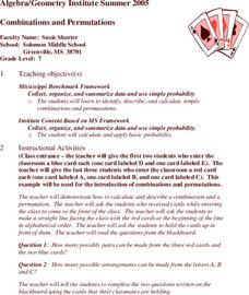 Combinations and Permutations Lesson Plan Combinations and Permutations Lesson Plan
