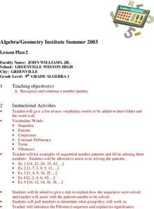 Patterns and Sequences Lesson Plan Patterns and Sequences Lesson Plan