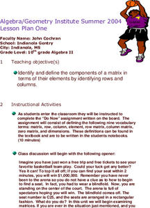 Matrices Lesson Plan Matrices Lesson Plan