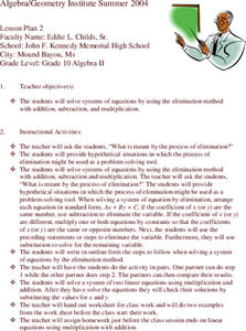 The Elimination Method Lesson Plan The Elimination Method Lesson Plan