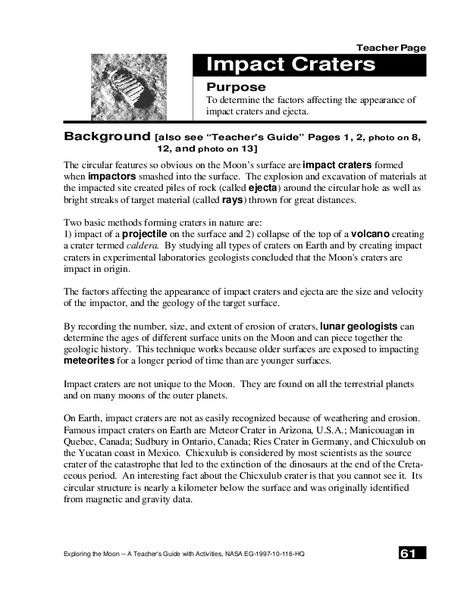 Impact Craters Lesson Plan Impact Craters Lesson Plan