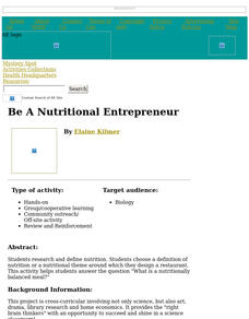 Be A Nutritional Entrepreneur Lesson Plan Be A Nutritional Entrepreneur Lesson Plan