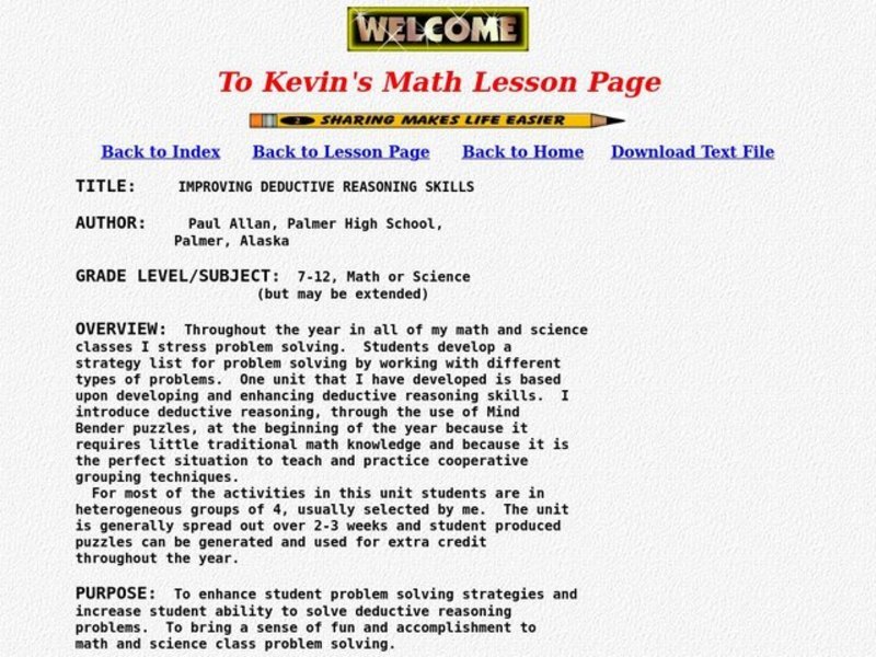 Improving Deductive Reasoning Skills Lesson Plan Improving Deductive Reasoning Skills Lesson Plan
