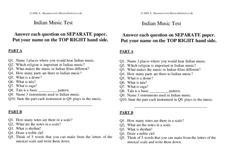 Indian Music Test Worksheet Indian Music Test Worksheet