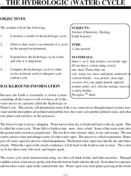 The Hydrologic (Water) Cycle Lesson Plan The Hydrologic (Water) Cycle Lesson Plan
