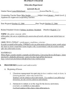 Alliteration Lesson Plan Alliteration Lesson Plan