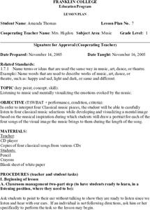 Music and Emotions Lesson Plan Music and Emotions Lesson Plan