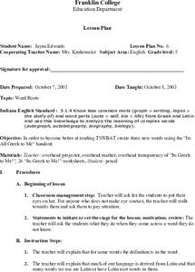Word Roots Lesson Plan Word Roots Lesson Plan