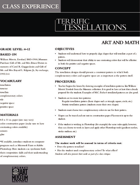 Terrific Tessellations Lesson Plan Terrific Tessellations Lesson Plan