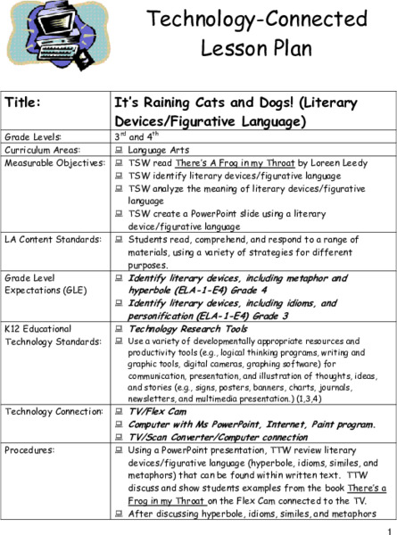 It's Raining Cats and Dogs! Literary Devices and Figurative Language Lesson Plan It's Raining Cats and Dogs! Literary Devices and Figurative Language Lesson Plan