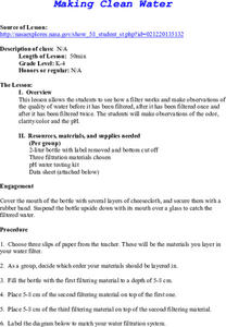 Making Clean Water Lesson Plan Making Clean Water Lesson Plan
