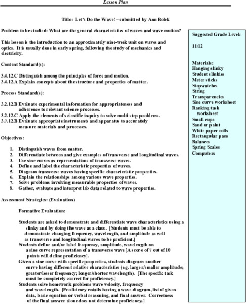 Let's Do the Wave! Lesson Plan Let's Do the Wave! Lesson Plan