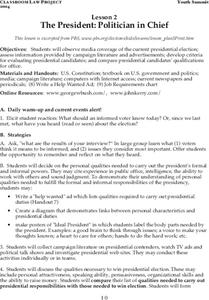 The President:  Politician in Chieft Lesson Plan The President:  Politician in Chieft Lesson Plan