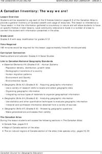 A Canadian Inventory: The Way We Are! Lesson Plan A Canadian Inventory: The Way We Are! Lesson Plan