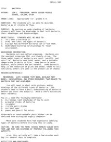 Bacteria Lesson Plan Bacteria Lesson Plan