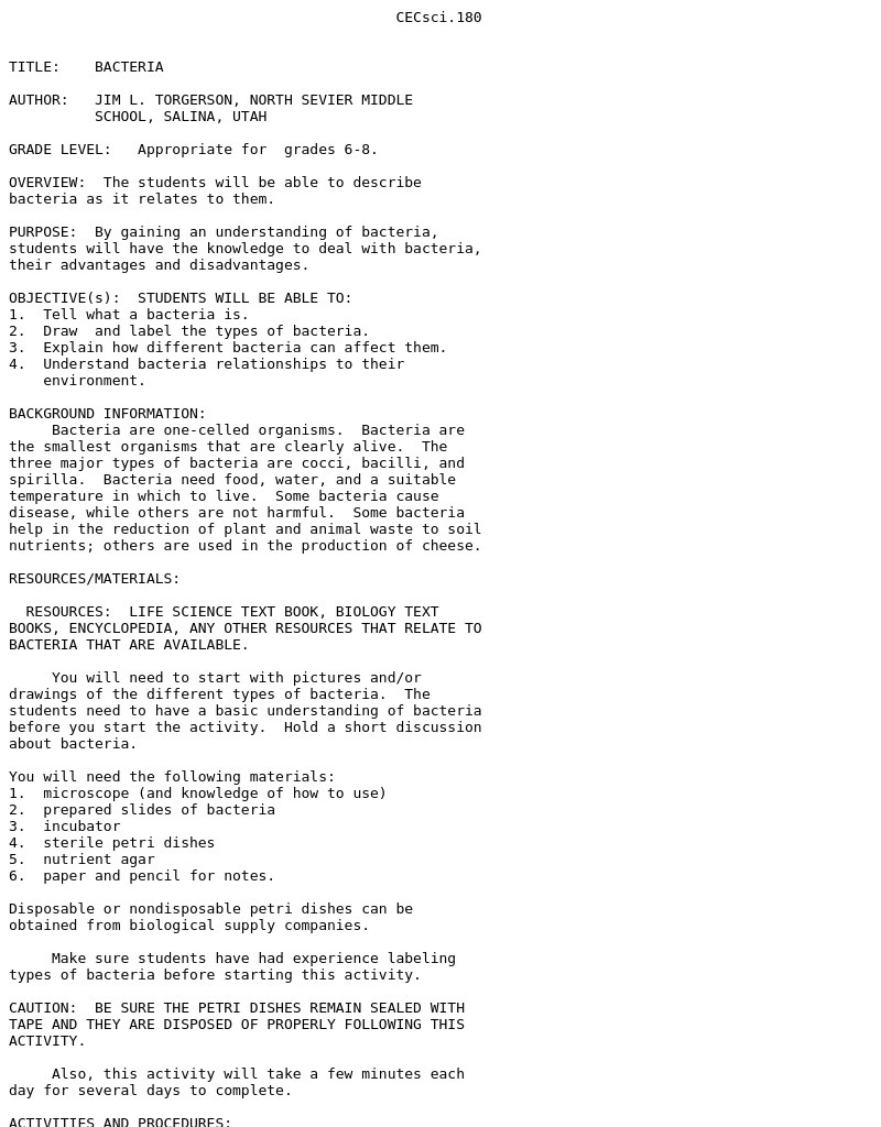 Bacteria Lesson Plan Bacteria Lesson Plan