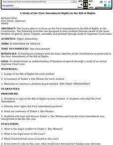 A Study of the First Amendment Rights in the Bill of Rights Lesson Plan A Study of the First Amendment Rights in the Bill of Rights Lesson Plan