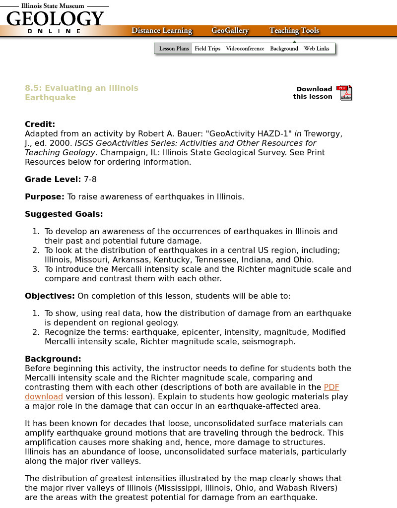 Evaluating an Illinois Earthquake Lesson Plan Evaluating an Illinois Earthquake Lesson Plan