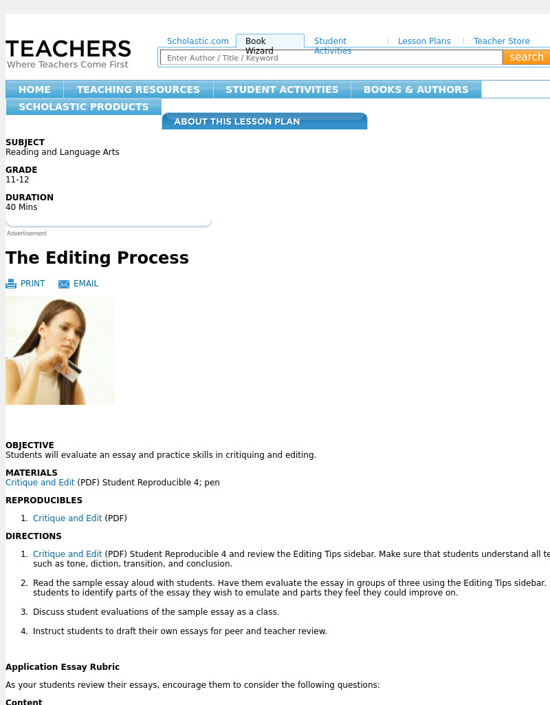 The Editing Process Lesson Plan The Editing Process Lesson Plan