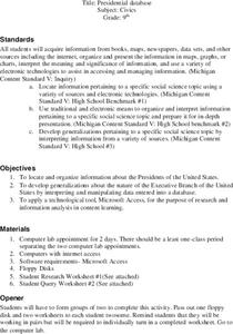 Presidential Database Lesson Plan Presidential Database Lesson Plan