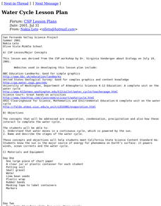 Water Cycle Lesson Plan Water Cycle Lesson Plan