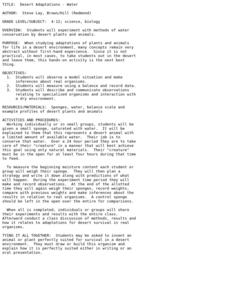 Desert Adaptations: Water Lesson Plan Desert Adaptations: Water Lesson Plan