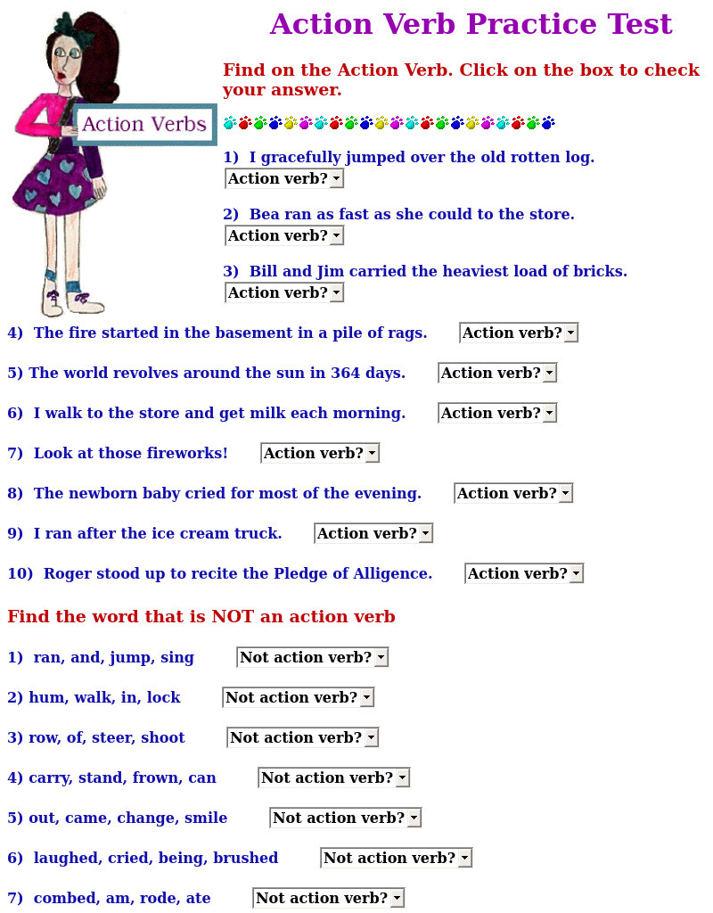 Action Verb Practice Test Interactive Action Verb Practice Test Interactive