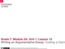 Writing an Argumentative Essay: Crafting a Claim Lesson Plan Writing an Argumentative Essay: Crafting a Claim Lesson Plan